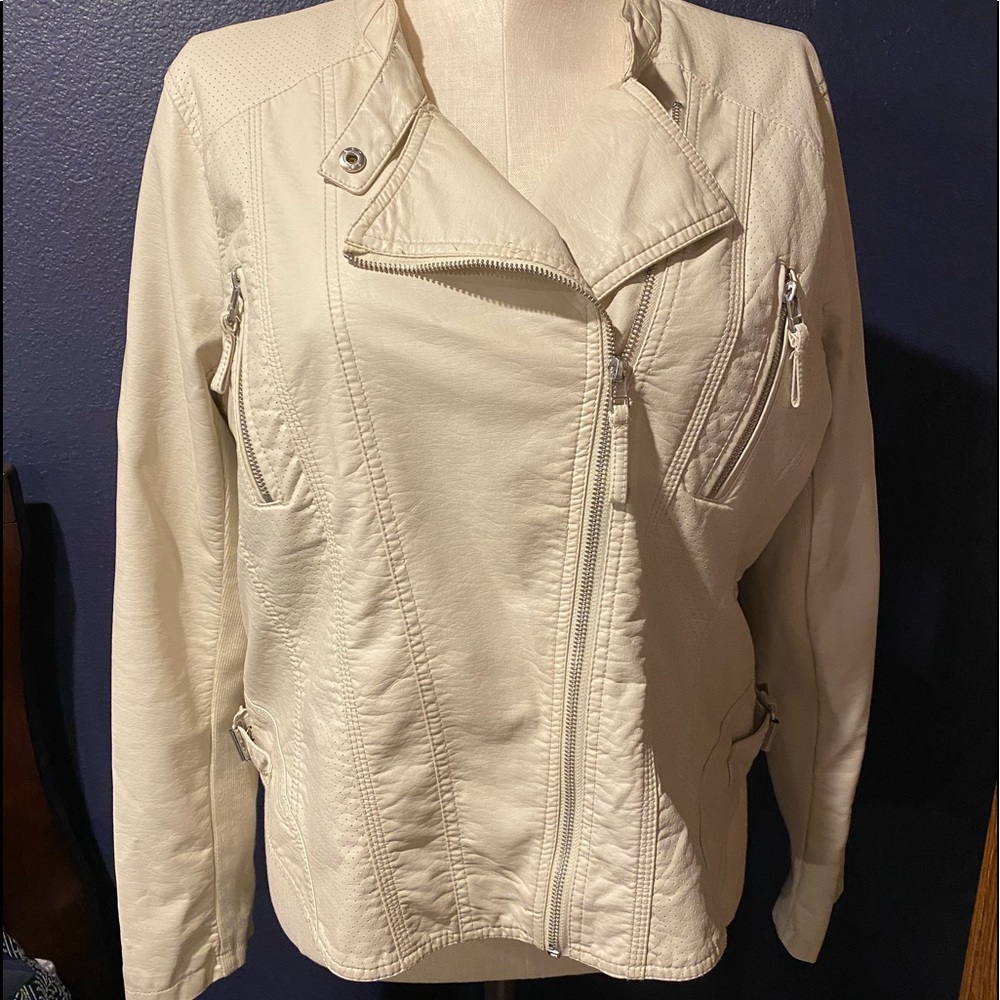Maurice’s womens faux leather jacket in cream.